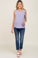 Lavender Solid V-Neck Sleeveless Maternity Top