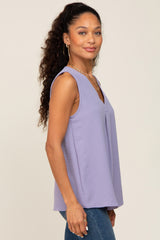 Lavender Solid V-Neck Sleeveless Top