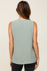 Sage Solid V-Neck Sleeveless Top