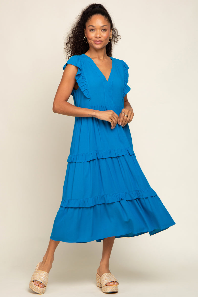 Aqua Ruffle Accent Tiered Midi Dress – PinkBlush