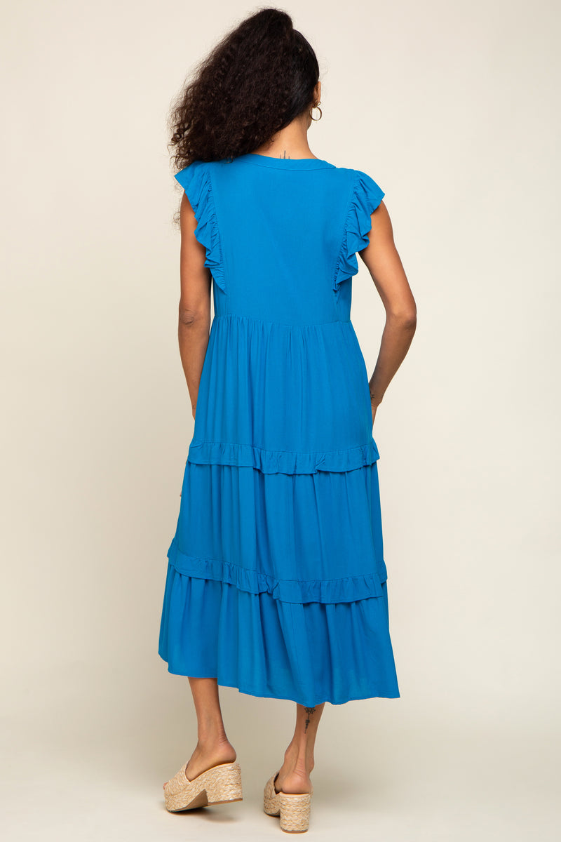 Aqua Ruffle Accent Tiered Midi Dress – PinkBlush