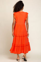 Orange Ruffle Accent Tiered Midi Dress