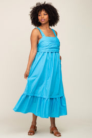 Aqua Pleated Back Tie Midi Dress