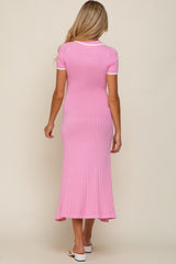 Pink Collared Knit Maternity Midi Dress