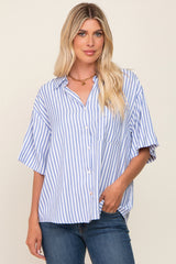 Blue Striped Button Down Maternity Top