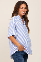 Blue Striped Button Down Maternity Top