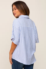 Blue Striped Button Down Maternity Top