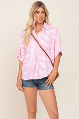 Pink Striped Button Down Maternity Top