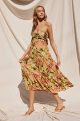 Light Olive Floral Tiered Maternity Dress