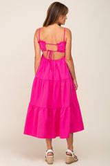 Fuchsia Smocked Open Back Tiered Midi Dress