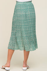 Green Floral Pleated Midi Skirt