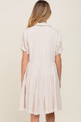 Cream Tiered Collared Linen Maternity Dress