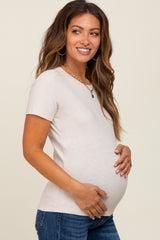 Beige Short Sleeve Maternity Top