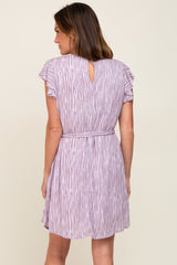 Lavender Striped Flutter Sleeve Tied Waist Dress