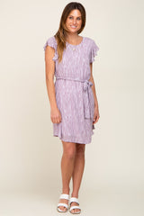 Lavender Striped Flutter Sleeve Tied Waist Dress