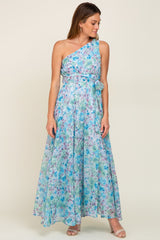 Green Floral Chiffon One Shoulder Maxi