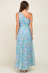 Green Floral Chiffon One Shoulder Maxi