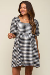 Black Houndstooth Tweed Square Neck Maternity Dress