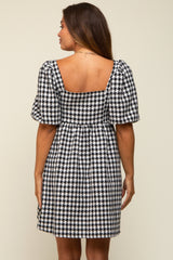 Black Houndstooth Tweed Square Neck Maternity Dress