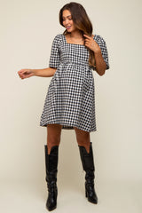 Black Houndstooth Tweed Square Neck Maternity Dress