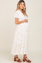 Cream Floral Embroidered Tiered Maternity Maxi Dress