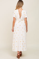 Cream Floral Embroidered Tiered Maternity Maxi Dress