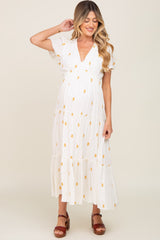 Cream Floral Embroidered Tiered Maternity Maxi Dress