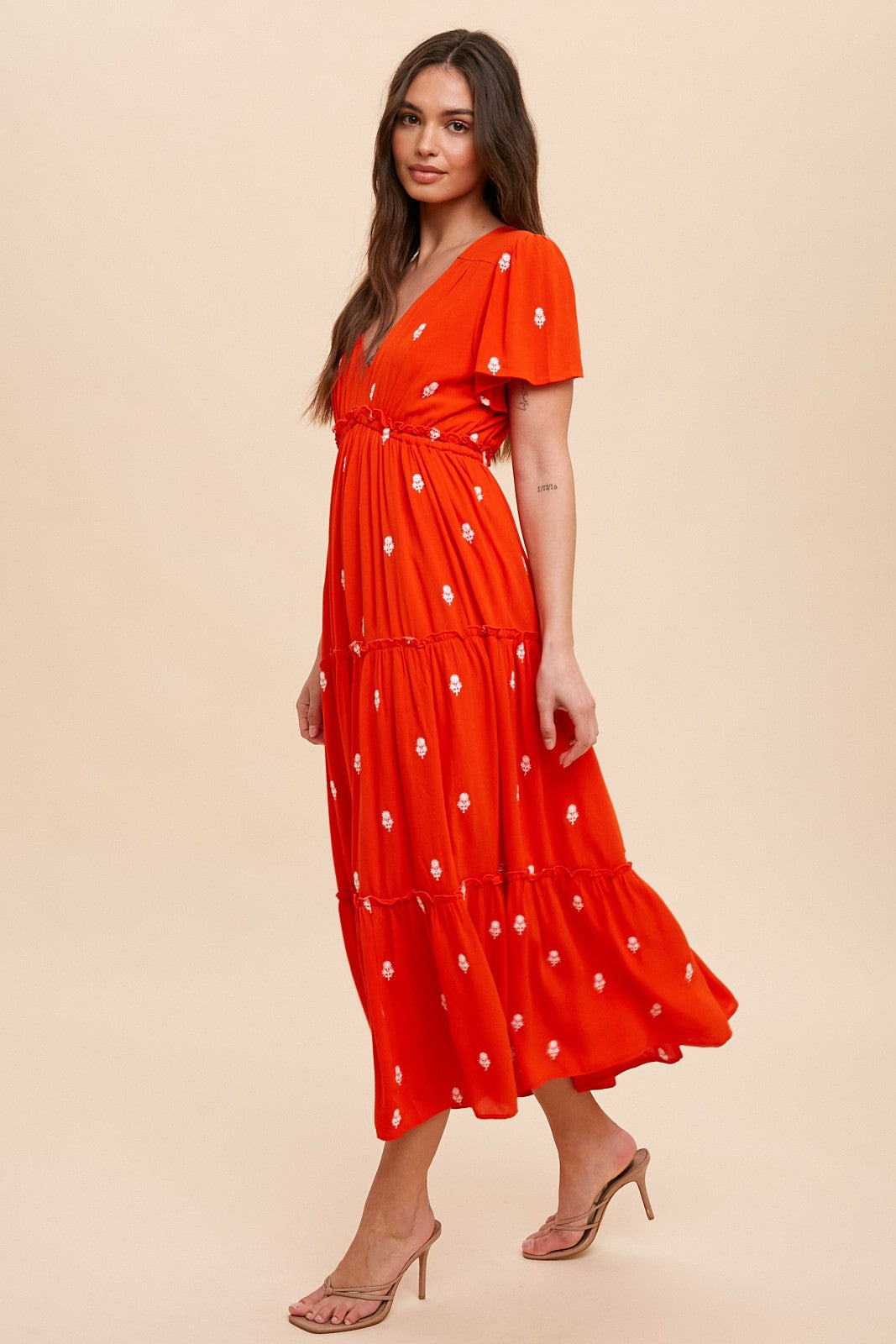 Red Floral Embroidered Tiered Maxi Dress – PinkBlush