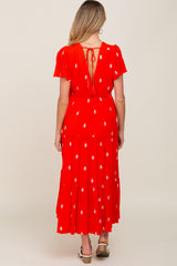 Red Floral Embroidered Tiered Maternity Maxi Dress