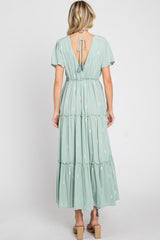 Mint Green Floral Embroidered Tiered Maxi Dress