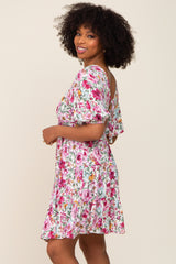 Plum Floral Tiered Back Tie Dress