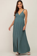 Teal Button Front Accent Maternity Maxi Dress