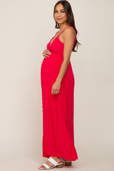 Fuchsia Button Front Accent Maternity Maxi Dress