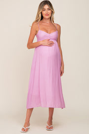 Pink Sleeveless Maternity Midi Dress