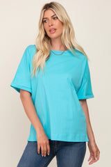 Aqua Oversized Rolled Short Sleeve Maternity Top