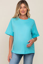 Aqua Oversized Rolled Short Sleeve Maternity Top