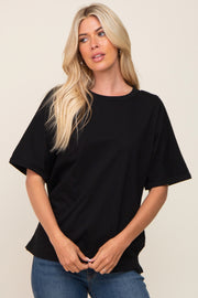 Black Oversized Rolled Short Sleeve Top