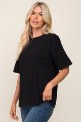 Black Oversized Rolled Short Sleeve Top