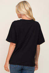 Black Oversized Rolled Short Sleeve Top