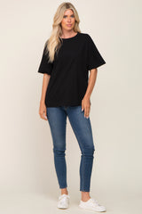 Black Oversized Rolled Short Sleeve Top