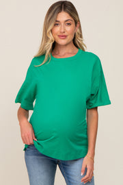 Green Oversized Rolled Short Sleeve Maternity Top