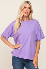 Lavender Oversized Rolled Short Sleeve Maternity Top