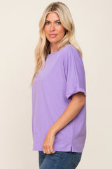 Lavender Oversized Rolled Short Sleeve Top