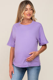 Lavender Oversized Rolled Short Sleeve Maternity Top