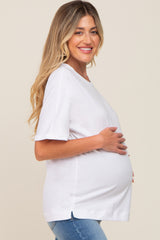 White Oversized Rolled Short Sleeve Maternity Top