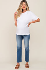 White Oversized Rolled Short Sleeve Maternity Top