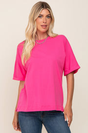 Fuchsia Oversized Rolled Short Sleeve Top