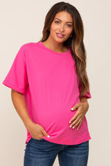 Fuchsia Oversized Rolled Short Sleeve Maternity Top