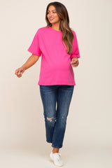 Fuchsia Oversized Rolled Short Sleeve Maternity Top