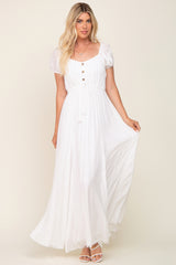 White Cinched Tie Waist Maxi Dress